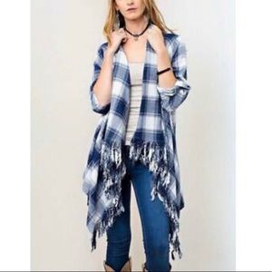 Kori Plaid Open Fringe Cardigan